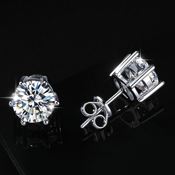 💎NEW Certified Dazzling 2CT S925 Sterling Silver 6-Prong Solitaire Stud Earri - Picture 1 of 5